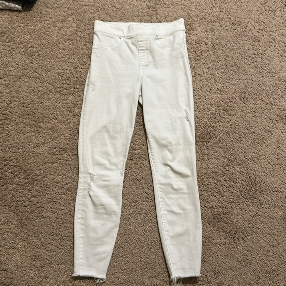 Spanx Distressed White Skinny Jeans